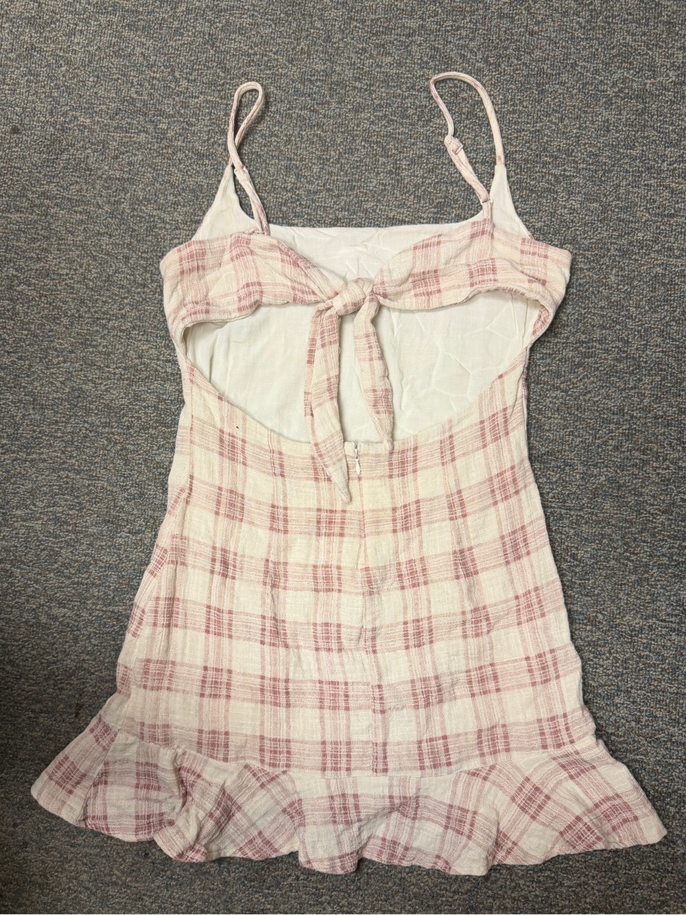 Olivaceous Plaid Mini Cotton Gauze Dress Pink Cottagecore Open Back M Ruffle Hem - Picture 7 of 11